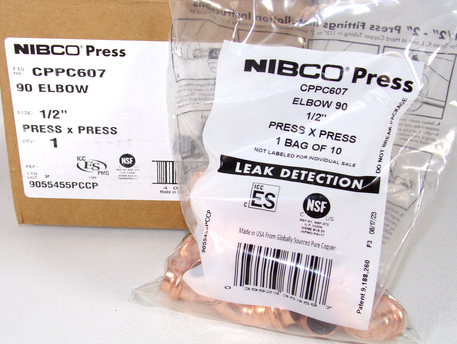 NIBCO® 1/2" Press Copper 90° Elbows 9055455PCCP (10 Pack)