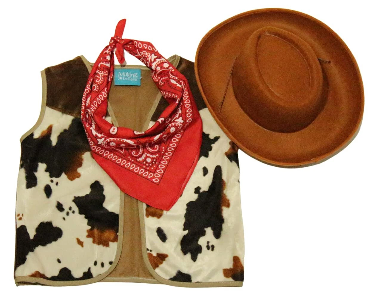 Kids Western Rodeo Cowboy or Cowgirl Basic Costume Set - Vest Brown Hat Banda... - Picture 1 of 8