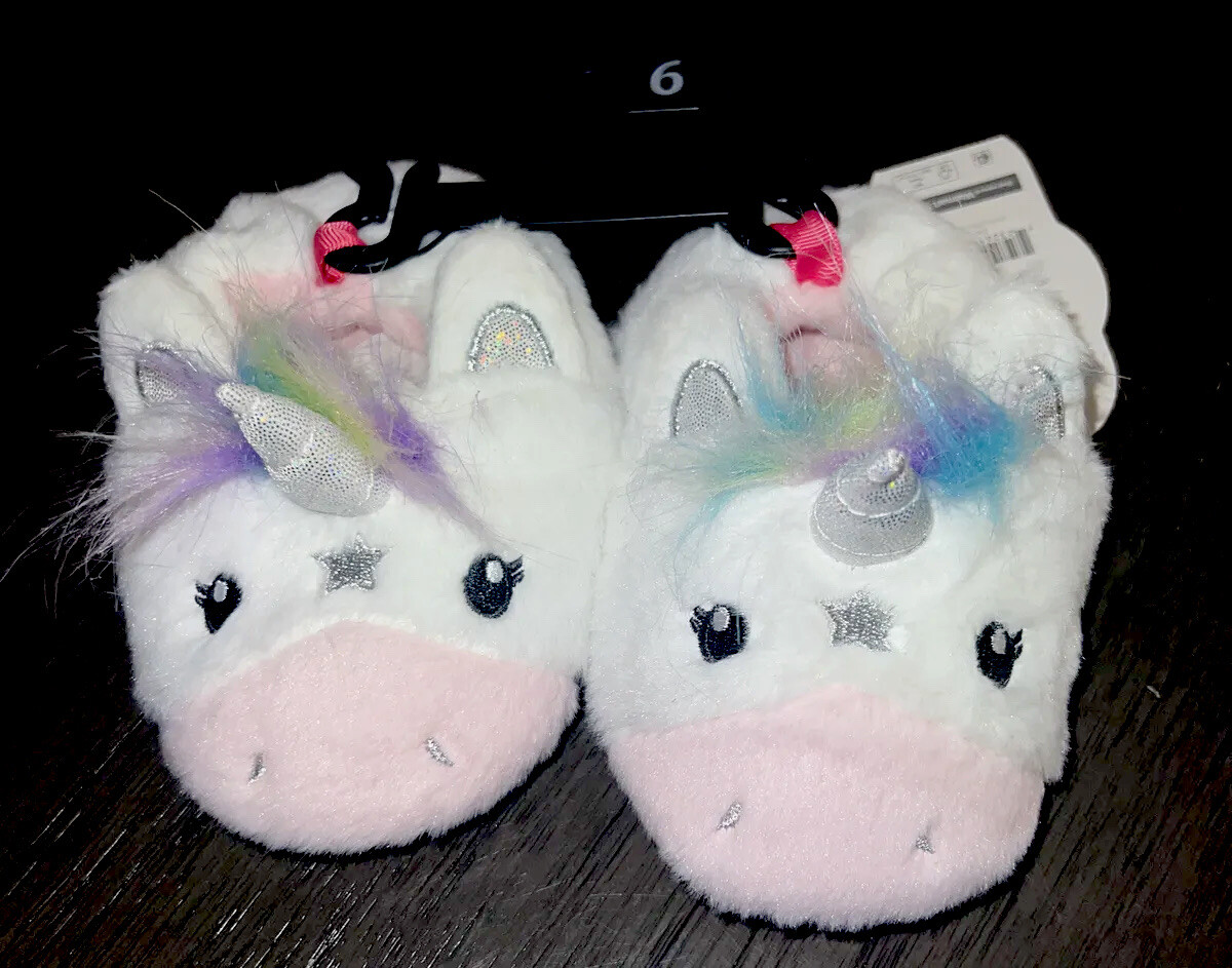 NEW Wonder Nation Infant Baby / Toddler Unicorn Fuzzy Sparkle Slippers Shoes