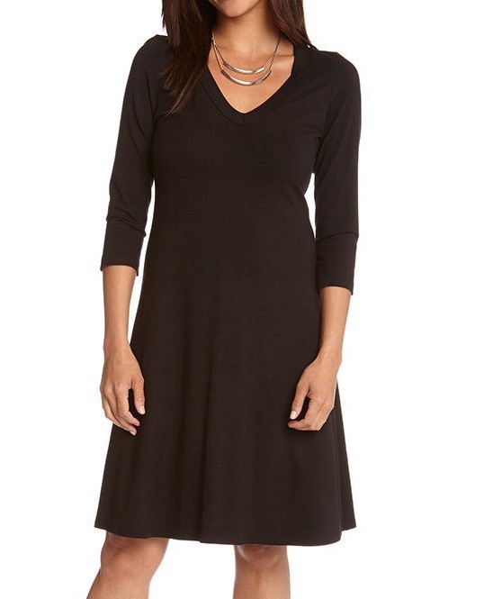 Karen Kane L14203 Black 3/4 Slv V-Neck Stretch Jersey A-Line Dress - $89 |  eBay