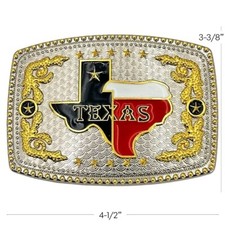 Oversize COLOR TEXAS STATE Flag SILVER  GOLD Belt Buckle Cowboy Cowgirl Large