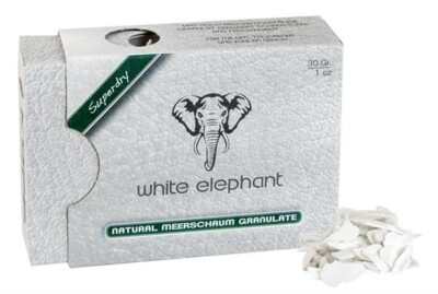 WHITE ELEPHANT Natur Meerschaum Granulat 30 Gramm Pfeifenfilter Pellet im Karton