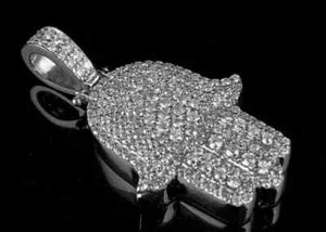 Authentic 2Ct Round Cut Real Moissanite Hamsa Pendant With Chain 14k White Gold Plated
