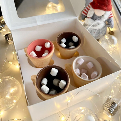 Chocolate-Dipped Edible Cup Set of 4 Cups for Hot Beverages, Cookies