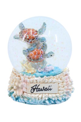 Hawaiian Snow Globe with Turtles and Coral Reef - Water Globe Hawaii Souvenir