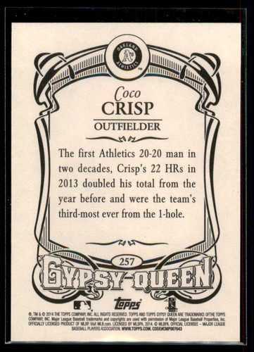 2014 Topps Gypsy Queen Coco Crisp #257 Oakland Athletics - Picture 2 of 2