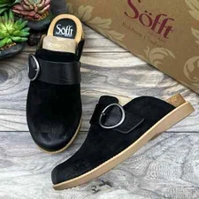 NIB Sofft Bayla 7.5M Suede Leather Slip On Comfort Clogs Mules Black