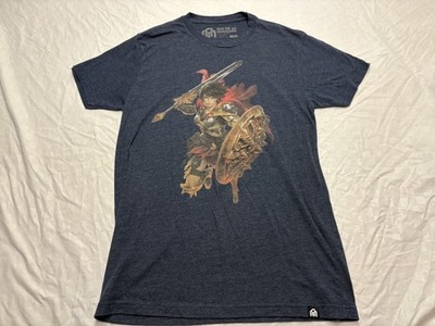 Into The AM Shirt Mens Small Blue Warrior Graphic Fantasy Tee Sword Shield Armor