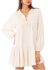 1.State Split Neck Pintuck Front Trapeze Dress