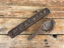 Set of 2 Antique Carved Wooden Asian Rice Moon Cake Molds Leaf Fish 12"