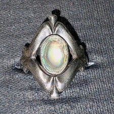 Sterling Silver 925 Abalone Oval Bezel Band Ring Size 7