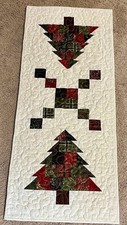Handmade Quilted Table Runner 16 1/2" x 39 1/2"  Red,Green, off white  Xmas