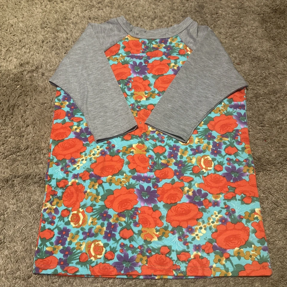 Camiseta Lularoe Niñas Naranja Floral Rosas Gris Teal Manga 3/4 Talla 10 Foto 2 de 4