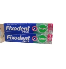 (2) Tubes Of Fixodent Plus Scope Denture Adhesive Cream 2.Oz Each