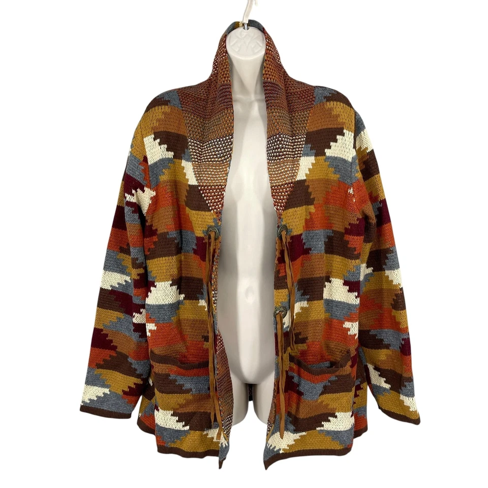 Cotton & Rye Outfitters Aztec Sweater Women Size L Cardigan Western Indie Open - Image 3 of 4