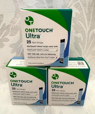 One Touch Ultra Test Strips - 75 Count - Expiration 08/31/2026 - 3 Sealed Boxes!