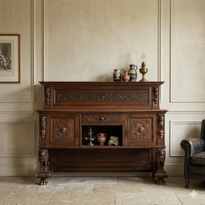Antike Anrichte Neo-Renaissance Stil Walnuss Italien XX Jhd Originell - Bild 1 von 4