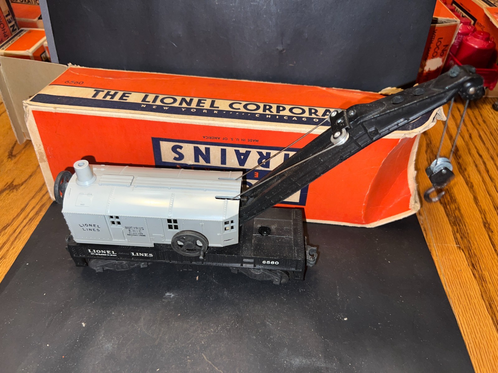 Vintage LIONEL O Gauge #6560 Gray Bucyrus Erie Crane Car