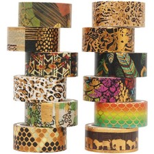 Wild Animals Washi Tape Set 12 Rolls Gold Foil Print Decorative Masking Tapes...