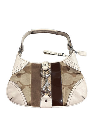 Coach Hamptons Hobo Mini Shoulder Bag Cream Leather Python Signature Y2K 10287