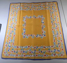 Vera Neumann Signed Scarf Polyester Yellow Flower Colorful Design 21x21