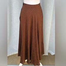 Ralph Lauren vintage midi bias silk tie print brown circle skirt