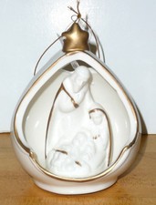 Nativity Holy Family Light Up Christmas Ornament Gold Trim Off White NEW in box