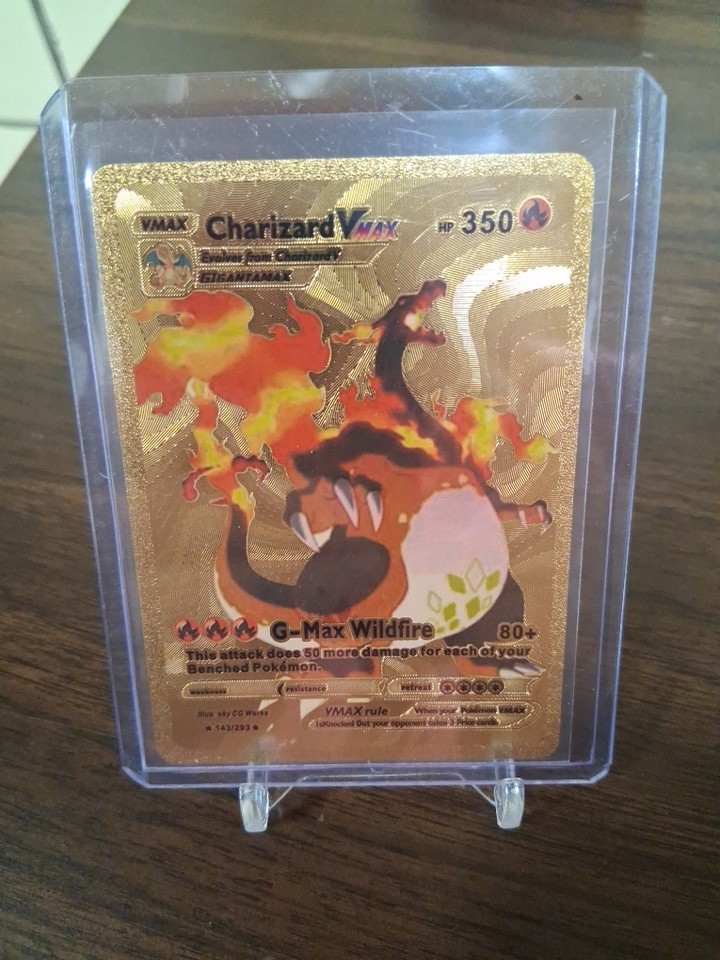 Pokemon Gold Foil Card Charizard VMAX 143/293 EX Condition FAN ART CARD 350 HP
