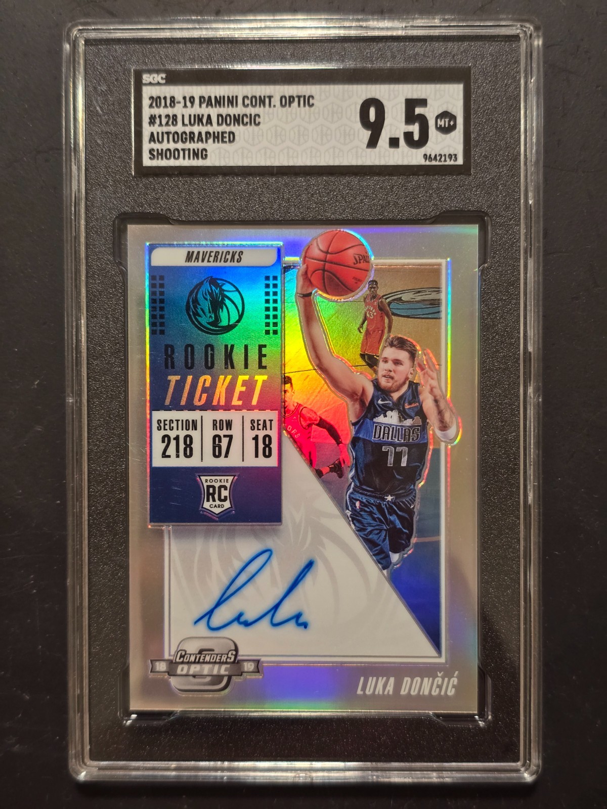 🔥 2018 PANINI CONTENDERS OPTIC LUKA DONCIC #128 HOLO PRIZM ROOKIE AUTO SGC 9.5