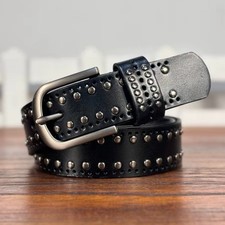 Real Leather Waist Belt Heavy Metal Rivet Studded Unisex Punk Waistband Handmade