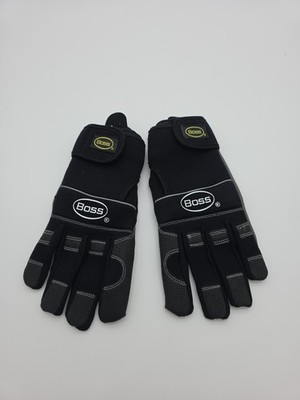 Boss Work Gloves Size L EN388 Cut Resistant Safety Grip Heavy Duty Black Pair