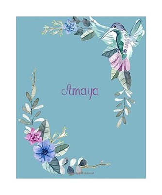 Amaya: 110 Pages 8x10 Inches Classic Blossom Blue Design with Lettering Name for
