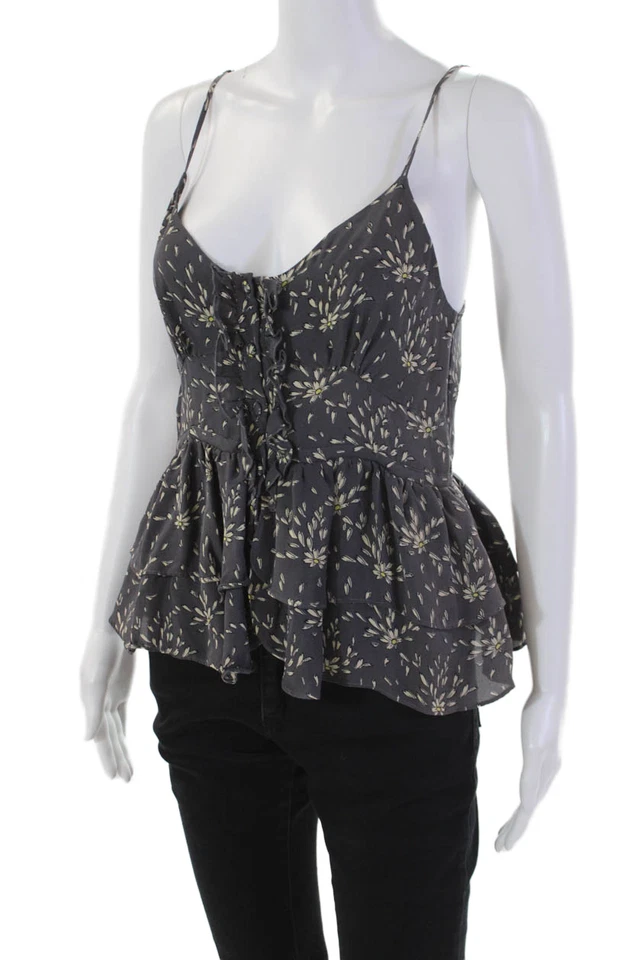 Parker Women's Spaghetti Straps V-Neck Ruffle Floral Silk Blouse Size M - Image 2 of 4