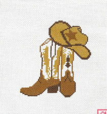 Ann Kaye Studio Cowboy Brown Boots Handpainted Needlepoint Canvas