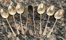 William Devenport Antique Sterling Silver Teaspoons (Set Of 6) with sugar tongs