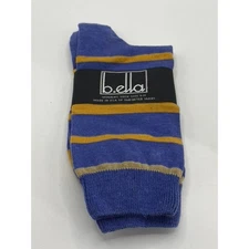 B.ELLA Women's Denim Blue-Gold Striped Knit Cotton-Blend Taryn Crew Socks SZ OS