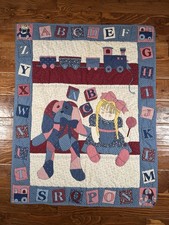 Vintage Baby Crib Blanket Alphabet Quilt Handmade Quilted 31  x 40  Nursey Doll