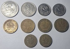 Germany 10 Coin Lot 1950-1978, Deutsche Mark & Pfennig Vintage