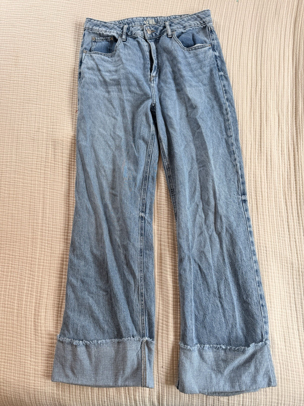 RE WASH Women's Juniors Light Wash Blue Straight Denim Jeans Cuffed 5-Pocket