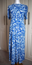MARKS & SPENCER Women's  Blue & White Midaxi Printed TEA DRESS Size 16 Regular