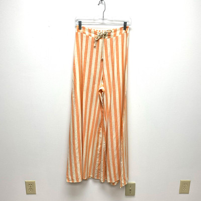 Show Me Your Mumu Womens Orange Beige Striped Linen Blend Pierre Slit Pants S