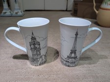 222 Fifth City Scenes Black & White~ Latte Mugs Set of 2, Paris & London