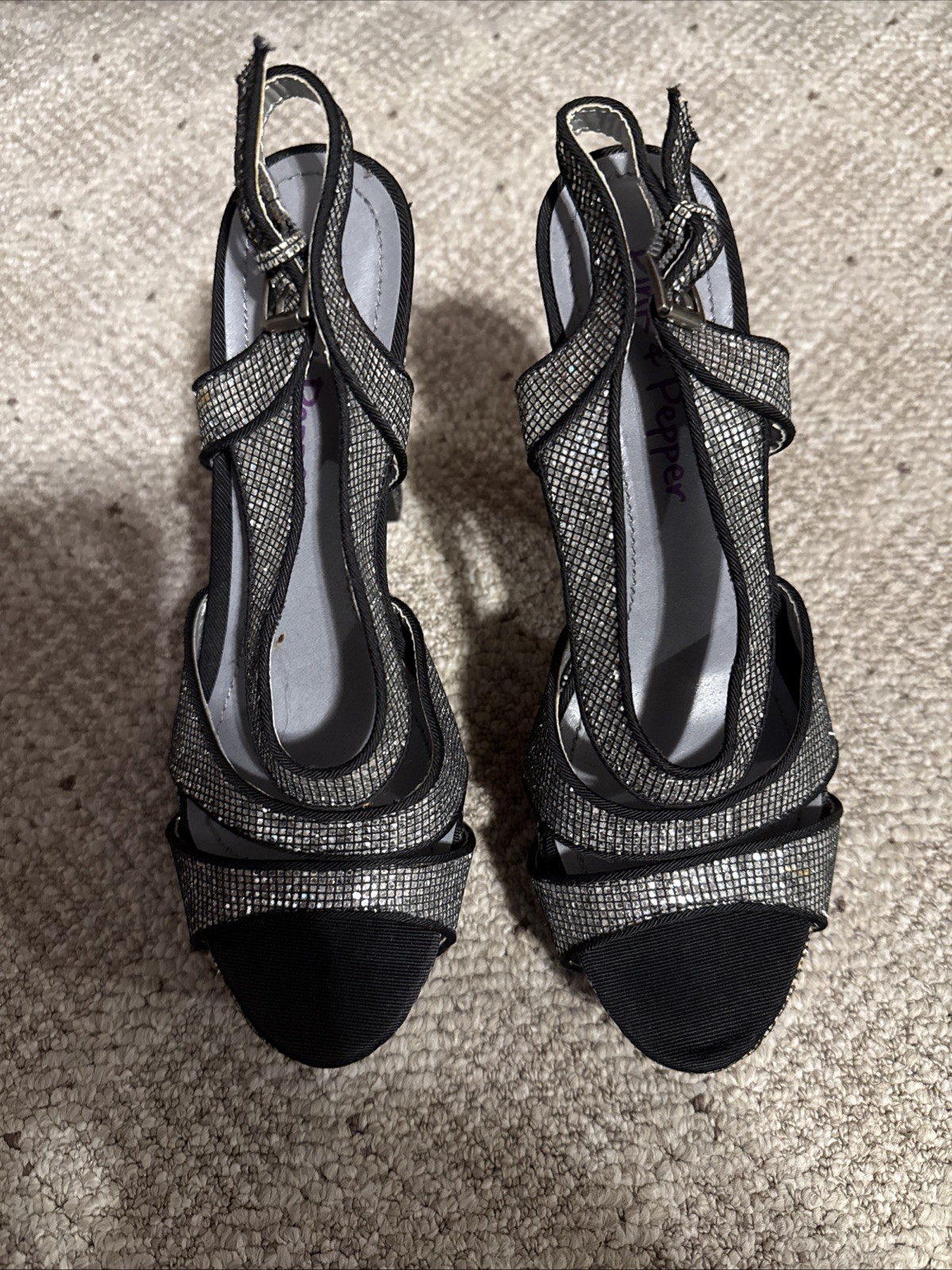 Pink Pepper High Heels Black And Silver Texture Size 8