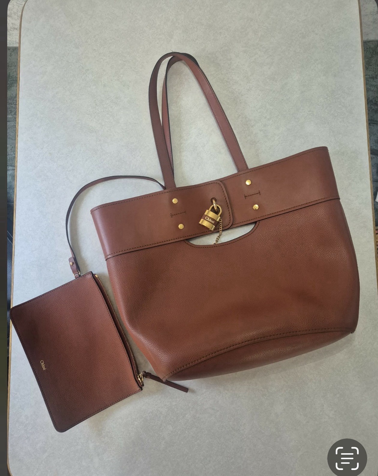 Chloé Aby Medium Tote Sepia Brown Gold Padlock Pristine Never Carried