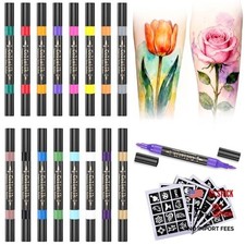 Temporary Tattoo Markers for Skin   Dual-End 16 Colors  80 Stencils Kit, Skin