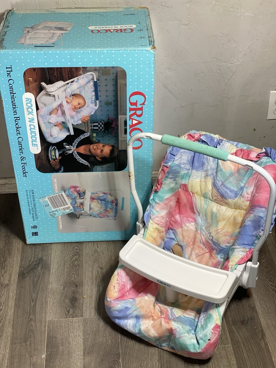 Vintage 1991 Graco Pastel Rock N Cuddle Baby Carrier Infant Seat With Box