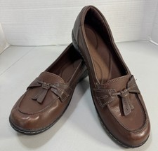 Clarks Collection 6.5 Womens Ashland Bubble Brown Tassel Leather Slip On Loafers