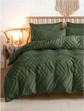 Olive Green Duvet Cover Queen Size 3pc Boho Tufted Microfiber Bedding Comforter