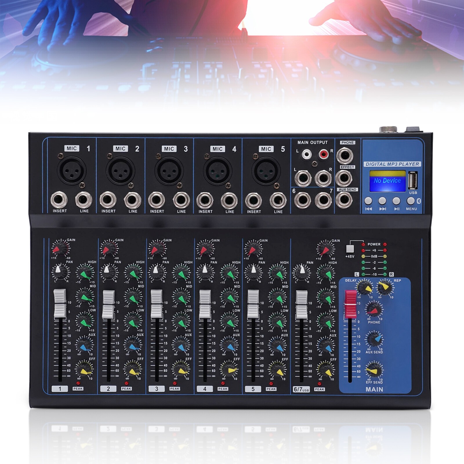 7-Channel Bluetooth Audio Mixer Portable Sound Mixing Console Board USB DJ