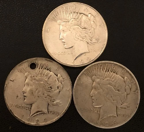 LOT OF 3 US PEACE DOLLARS (CULLS) 90% SILVER EACH.  1922/24/26s  SILVER BULLION